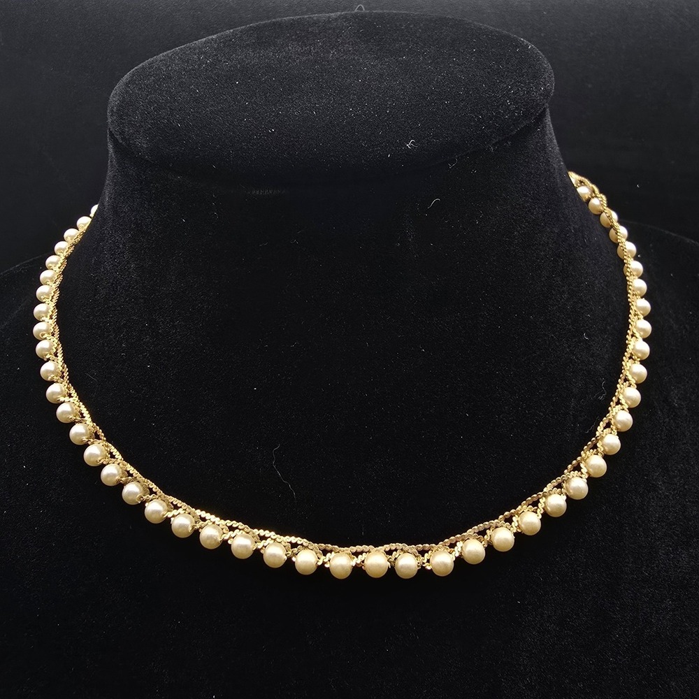Napier Faux Pearl Dainty Necklace Gold Tone Vintage Costume Jewelry
